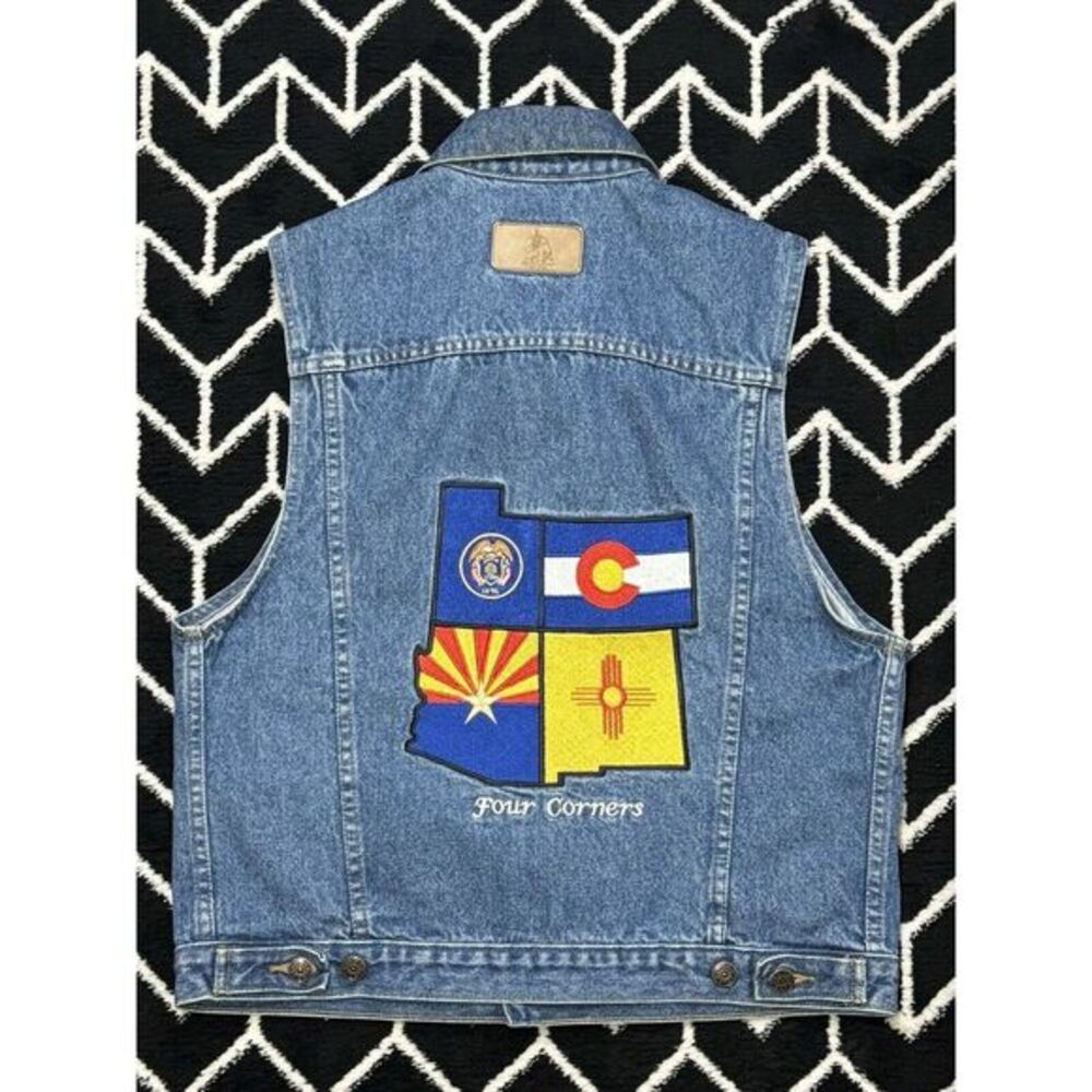 Imus Embroidered Four Corners Denim Vest‎ Medium Biker Western Unisex Festival